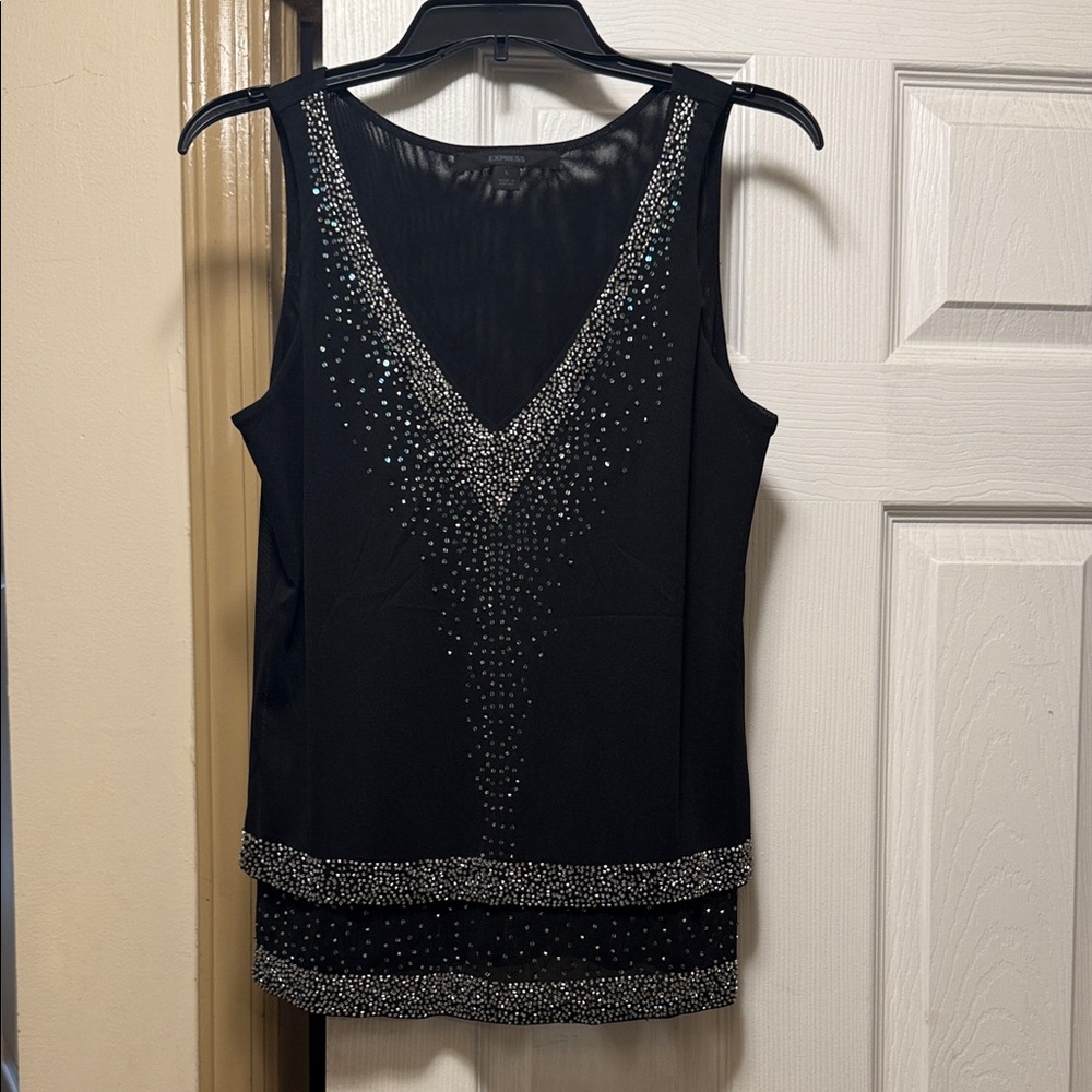 Express Black Tank Top with Silver Detailing